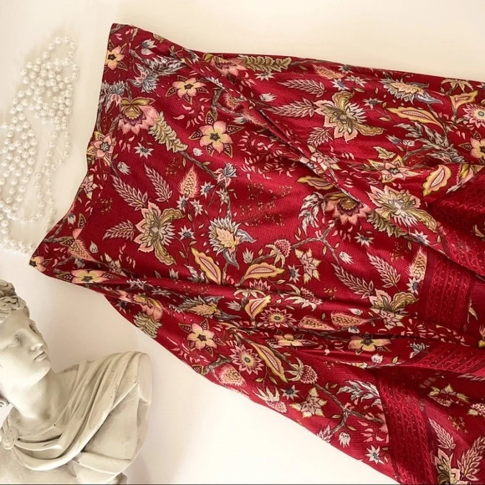 NWT BCBGMaxAzria Gypsy Red Floral High Low Flowy Skirt